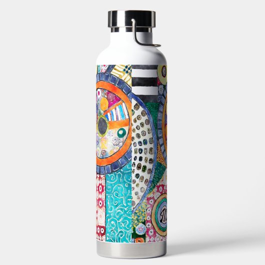 Modern Abstract Patchwork Patroon Monogram Waterfles (Links)