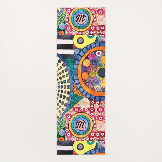 Modern Abstract Patchwork Patroon Monogram Yogamat (Achterkant)