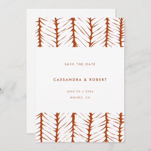 Modern Abstract Patroon Graphic Rust Terracotta Save The Date (Voorkant / Achterkant)