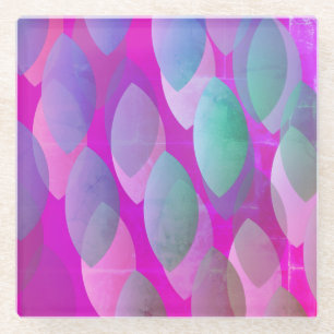 Modern Abstract Patroon   Magenta Paarse Roze Blau Glazen Onderzetter