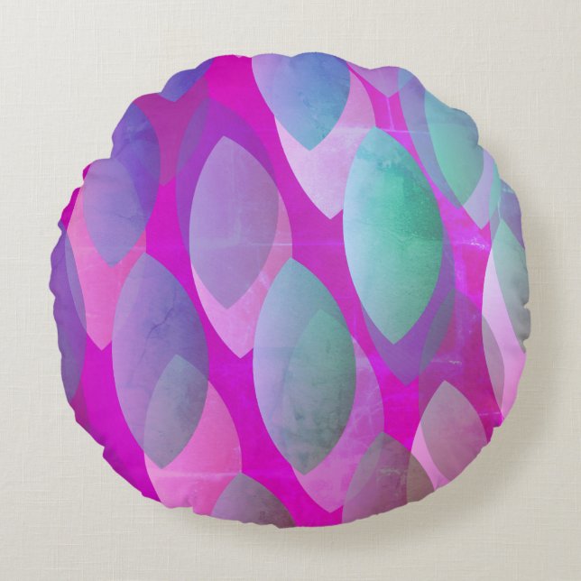 Modern Abstract Patroon | Magenta Paarse Roze Blau Rond Kussen (Voorkant)