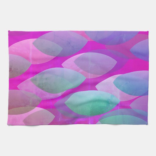 Modern Abstract Patroon | Magenta Paarse Roze Blau Theedoek (Horizontaal)