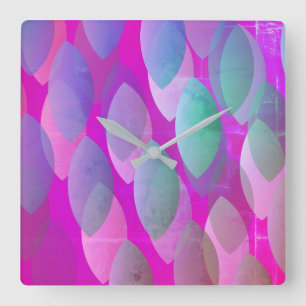 Modern Abstract Patroon   Magenta Paarse Roze Blau Vierkante Klok