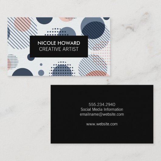 Modern Abstract Patroon Zwart Frame Visitekaartje (Voorkant / Achterkant)