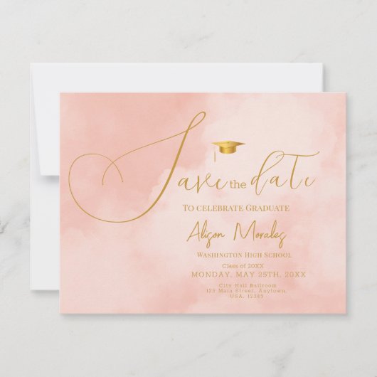 Modern Abstract Peach Fuzz Afstuderen Save The Date (Voorkant)