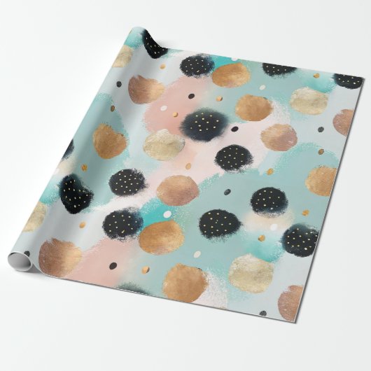 Modern Abstract penseelstreek & Polka Dot Pattern Cadeaupapier (Uitgerold)