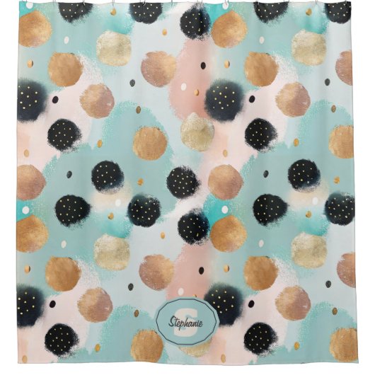 Modern Abstract penseelstreek & Polka Dot Pattern Douchegordijn (Voorkant)