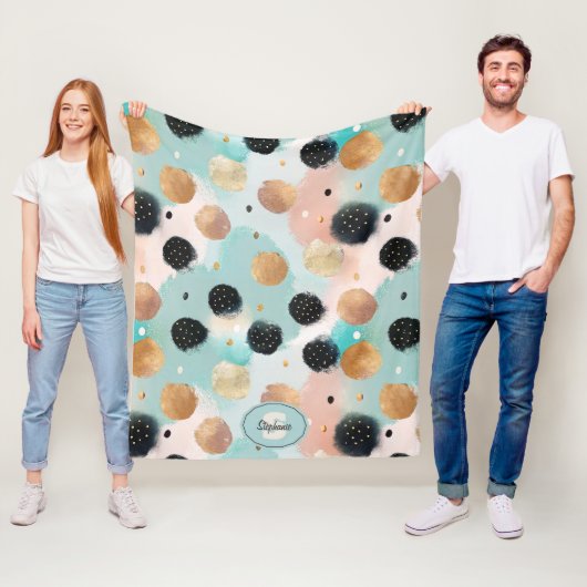 Modern Abstract penseelstreek & Polka Dot Pattern Fleece Deken (In situ)