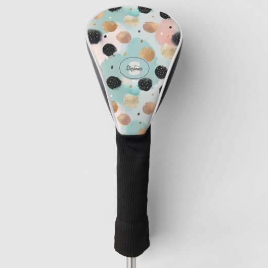 Modern Abstract penseelstreek & Polka Dot Pattern Golfheadcover (Voorkant)