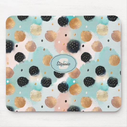 Modern Abstract penseelstreek & Polka Dot Pattern Muismat (Voorkant)