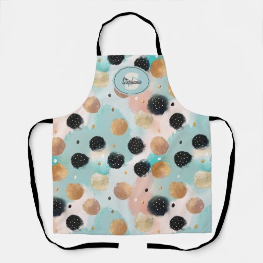 Modern Abstract penseelstreek & Polka Dot Pattern Schort (Voorkant)