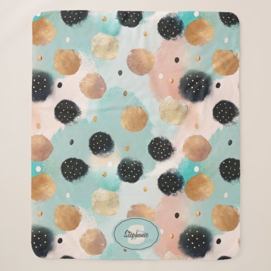 Modern Abstract penseelstreek & Polka Dot Pattern Sherpa Deken (Voorkant)