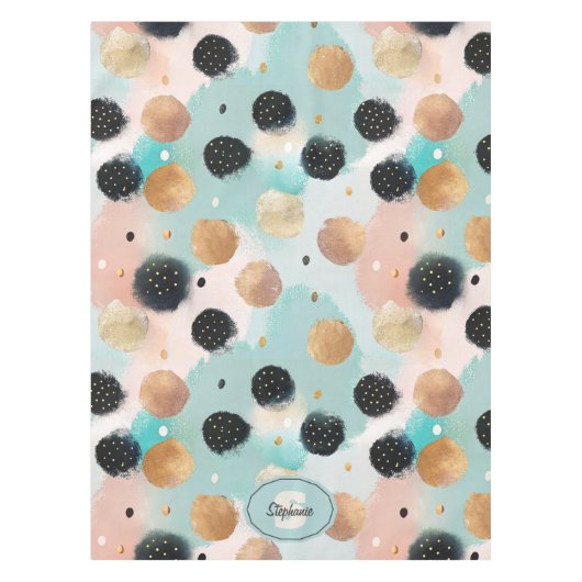 Modern Abstract penseelstreek & Polka Dot Pattern Tafelkleed (Voorkant)