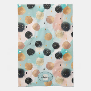 Modern Abstract penseelstreek & Polka Dot Pattern Theedoek