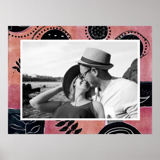 Modern Abstract Pink and Black Botanical Photo Poster (Voorkant)