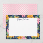 Modern Abstract Pink & Yellow Floral Pattern Name Notitiekaartje (Voorkant / Achterkant)