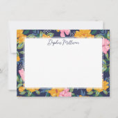 Modern Abstract Pink & Yellow Floral Pattern Name Notitiekaartje (Voorkant)