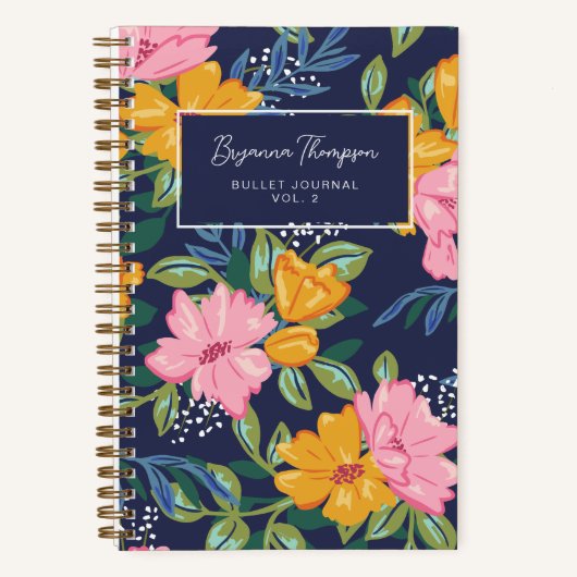 Modern Abstract Pink & Yellow Floral Pattern Notitieboek (Voorkant)