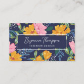 Modern Abstract Pink & Yellow Floral Pattern Visitekaartje (Voorkant)