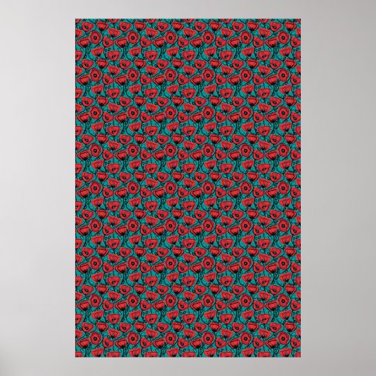 Modern Abstract Red Poppy Floral Pattern Poster (Voorkant)