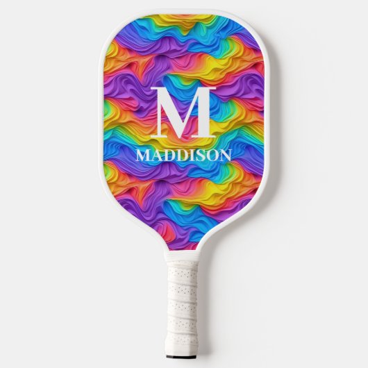 Modern Abstract Regenboog Custom Monogram Pickleball Paddle (Achterkant)