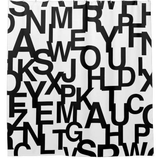 Modern, abstract, rommelig patroon met letters douchegordijn (Voorkant)