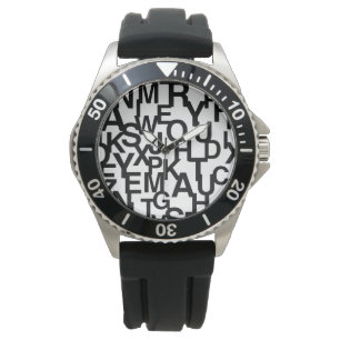 Modern, abstract, rommelig patroon met letters horloge