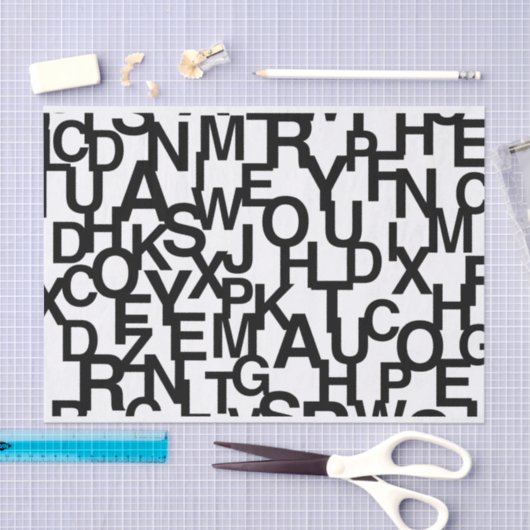 Modern, abstract, rommelig patroon met letters tissuepapier (Craft)