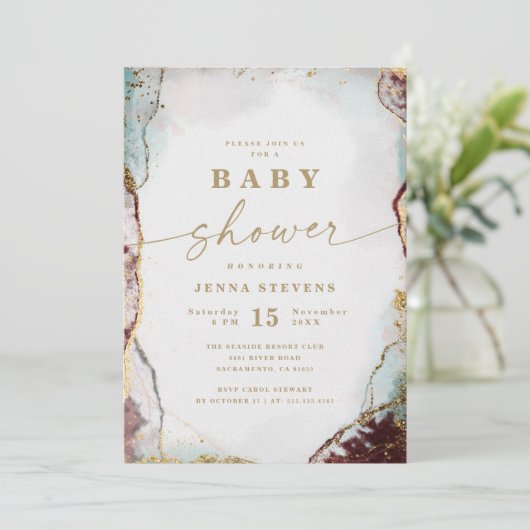 Modern Abstract rood Aqua & Goud Baby shower Kaart (Staand voorkant)