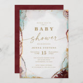 Modern Abstract rood Aqua & Goud Baby shower Kaart (Voorkant / Achterkant)