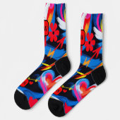 Modern abstract rood blauw geel monogram sokken (Links)