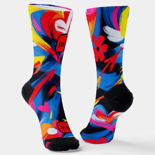 Modern abstract rood blauw geel monogram sokken