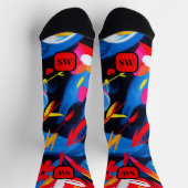 Modern abstract rood blauw geel monogram sokken (Top)