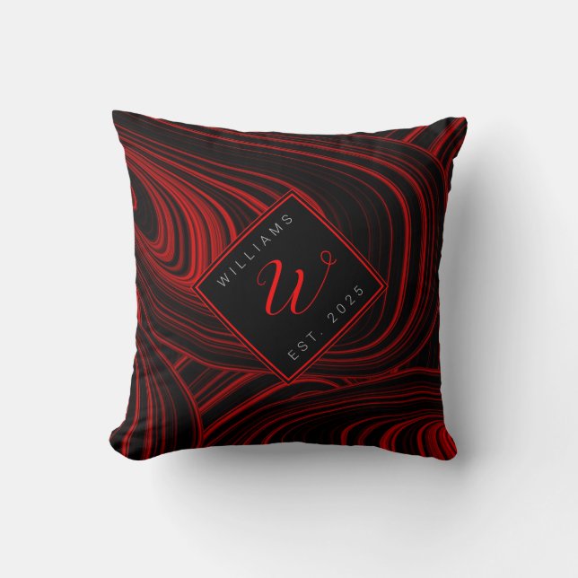 Modern Abstract rood en zwart familie monogram Kussen (Voorkant)