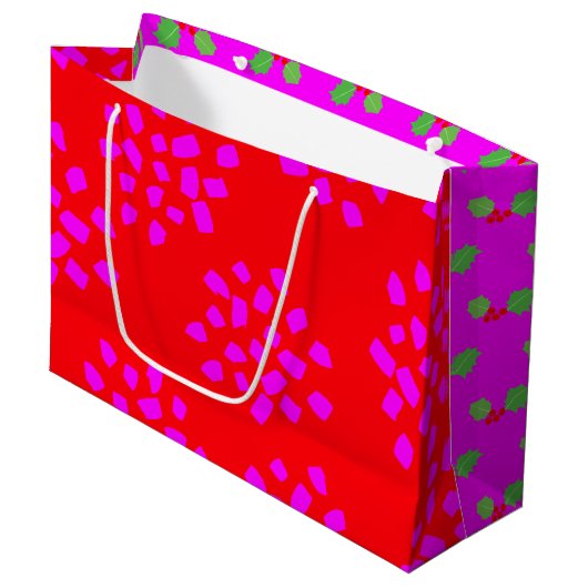 Modern Abstract Rood Heet Roze Holly Xmas Groot Cadeauzakje (Voorkant Gekanteld)