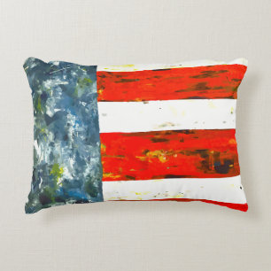 Modern Abstract rood, wit en blauw vlagachtig Accent Kussen