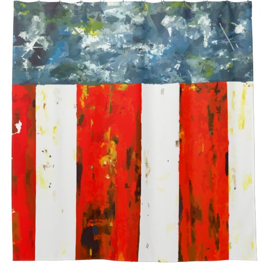 Modern Abstract rood, wit en blauw vlagachtig Douchegordijn (Voorkant)