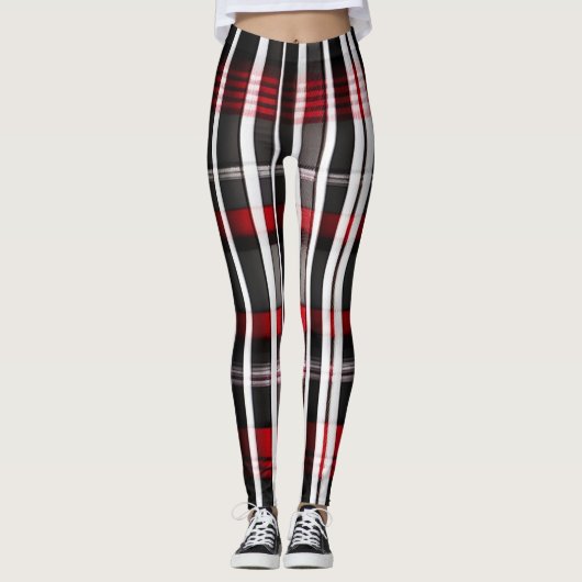 Modern Abstract rood zwart geruite Collectie Leggings (Voorkant)
