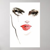 Modern Abstract Rood Zwart Waterverf Vrouw Gezicht Poster (Voorkant)