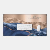 Modern Abstract Roos Goud Indigo Blauw Agaat Marme Bureaumat (Keyboard & Muis)
