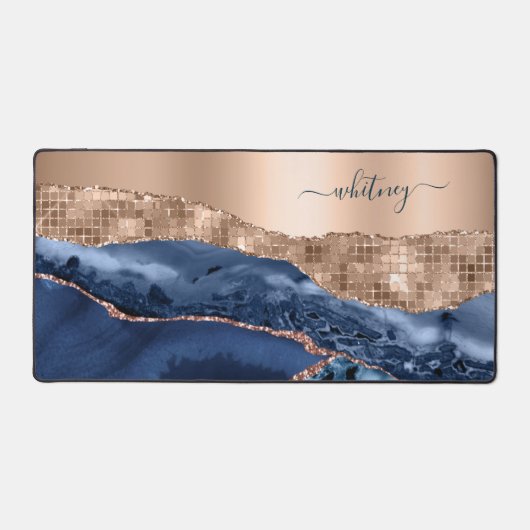 Modern Abstract Roos Goud Indigo Blauw Agaat Marme Bureaumat (Voorkant)