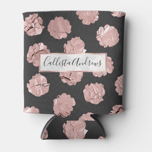 Modern Abstract Roos Gouden Papier Polka Dots Blikjeskoeler (Voorkant)