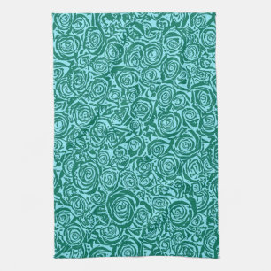 Modern Abstract Roos Patroon, Blauwgroen en Aqua Theedoek