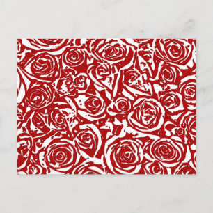 Modern Abstract Roos Patroon, Donkerrood en wit Briefkaart