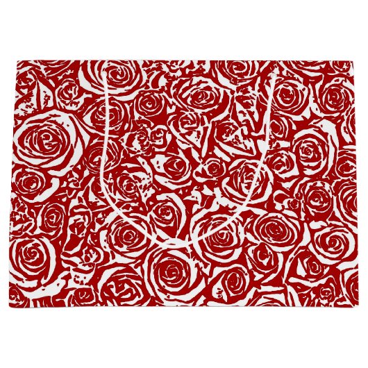 Modern Abstract Roos Patroon, Donkerrood en wit Groot Cadeauzakje (Voorkant)