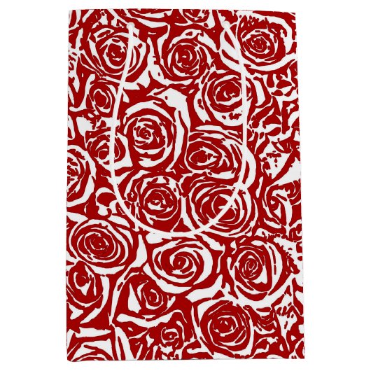 Modern Abstract Roos Patroon, Donkerrood en wit Medium Cadeauzakje (Voorkant)