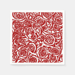 Modern Abstract Roos Patroon, Donkerrood en wit Servet