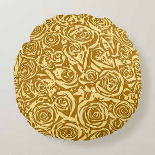 Modern Abstract Roos Patroon, Mustard Yellow Rond Kussen