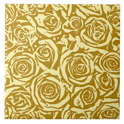 Modern Abstract Roos Patroon, Mustard Yellow Tegeltje (Voorkant)