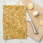 Modern Abstract Roos Patroon, Mustard Yellow Theedoek (Quarter Fold)
